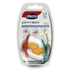 Chicco Physio Rubber Pacifier, Bold Colors, 12m +
