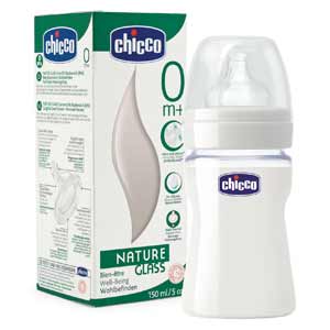 Chicco Feeding Bottle Nature Glass 0 BPA 150ml, Silicone Nipple