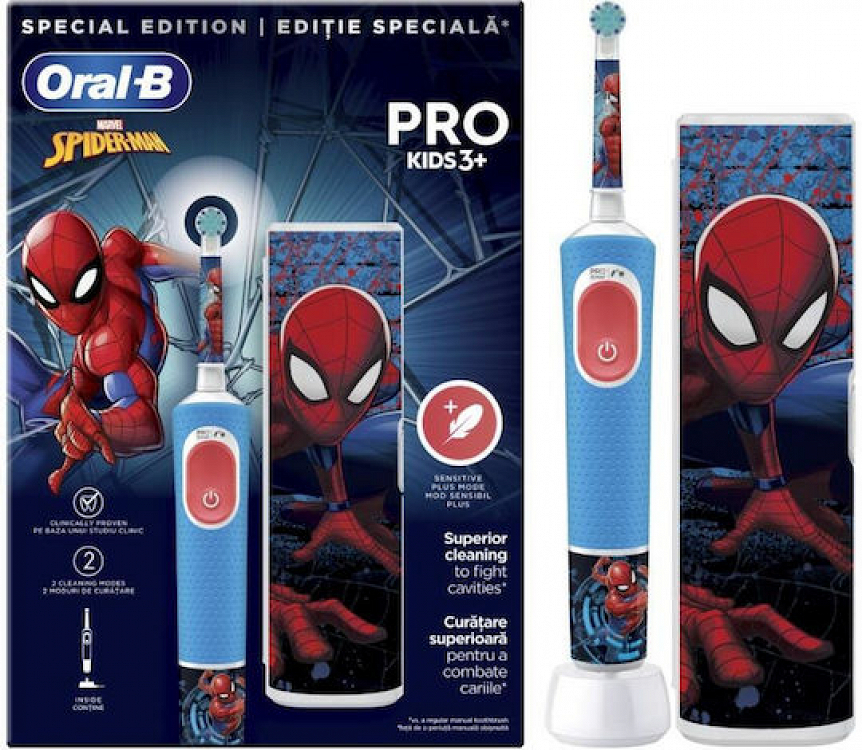 Oral-B Vitality Pro Παιδική Ηλεκτρική Οδοντόβουρτσα με Χρονόμετρο για 3+ Χρονών Spiderman με Θήκη Ταξιδίου