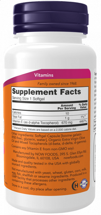 Now Foods Natural E-1000 with Mixed Tocopherols 1000iu 50 μαλακές κάψουλες