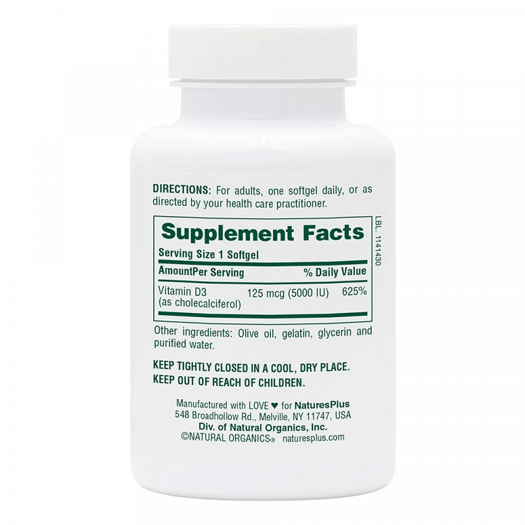Nature's Plus Vitamin D3 5000iu 125mcg 90 μαλακές κάψουλες