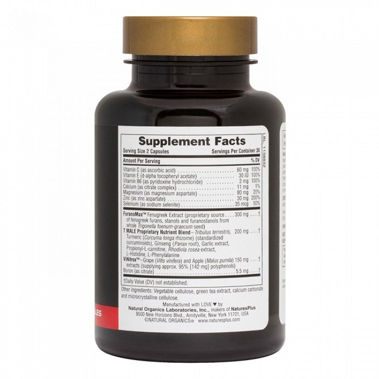 Nature's Plus T-Male Συμπλήρωμα για την Σεξουαλική Υγεία 60 κάψουλες