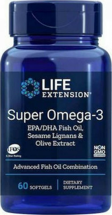 Life Extension Super Omega-3 Ιχθυέλαιο EPA/DHA With Sesame Lignans And Olive Fruit Extract 60 μαλακές κάψουλες