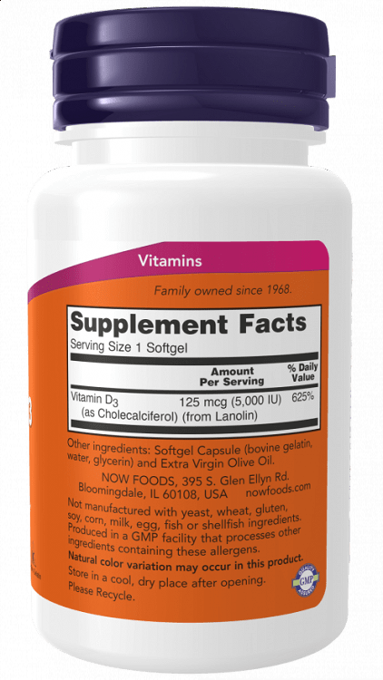 Now Foods Vitamin D-3 5000iu 120 μαλακές κάψουλες