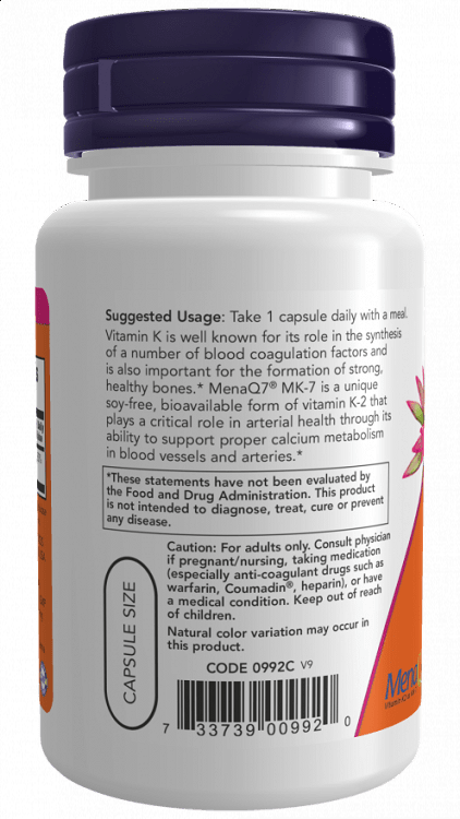Now Foods MK-7 Vitamin K-2 100mcg 60 φυτικές κάψουλες