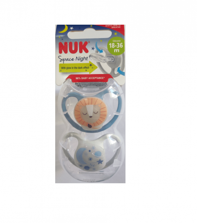 Nuk Ορθοδοντικές Πιπίλες Σιλικόνης για 18-36 μηνών Space με Θήκη Νυκτός