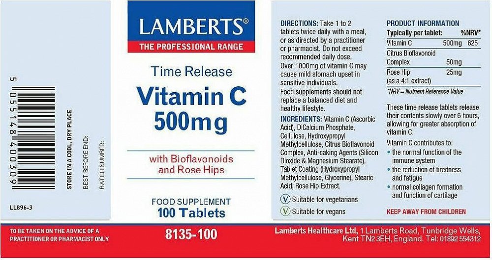 Lamberts Vitamin C Time 500mg 250 ταμπλέτες