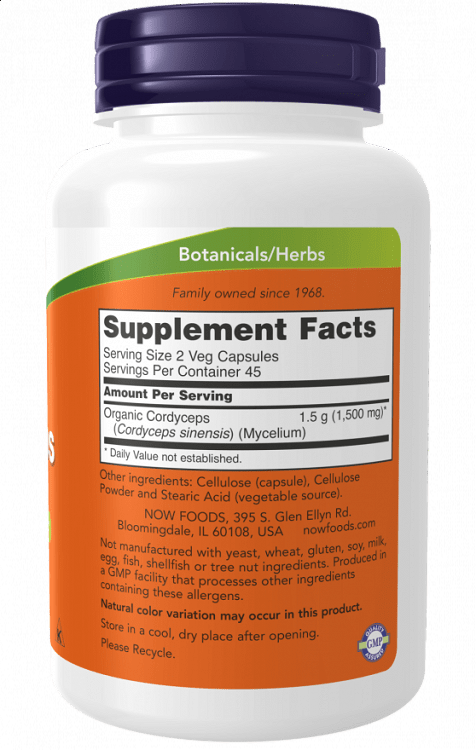 Now Foods Cordyceps Organic 750mg 90 φυτικές κάψουλες