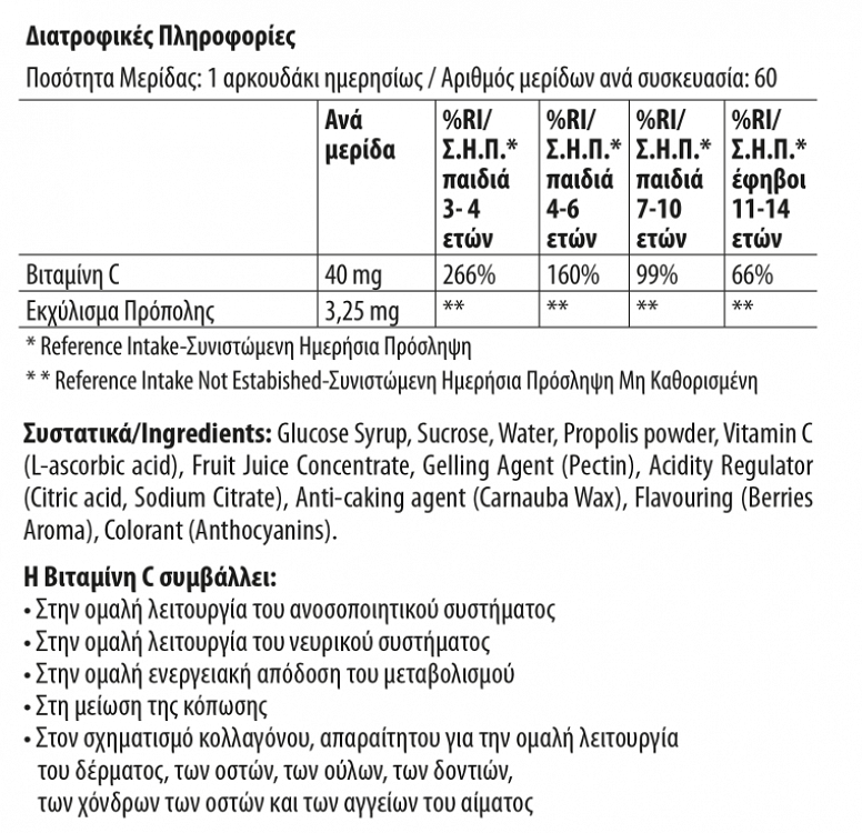 CHEWY VITES KIDS Πρόπολη & Βιταμίνη C (60 τεμάχια)