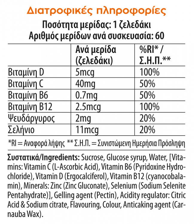 Vican Chewy Vites Adults Immune Function Vitamins C, D, B6 & B12 Βιταμίνη για Ανοσοποιητικό Πορτοκάλι 60 ζελεδάκια