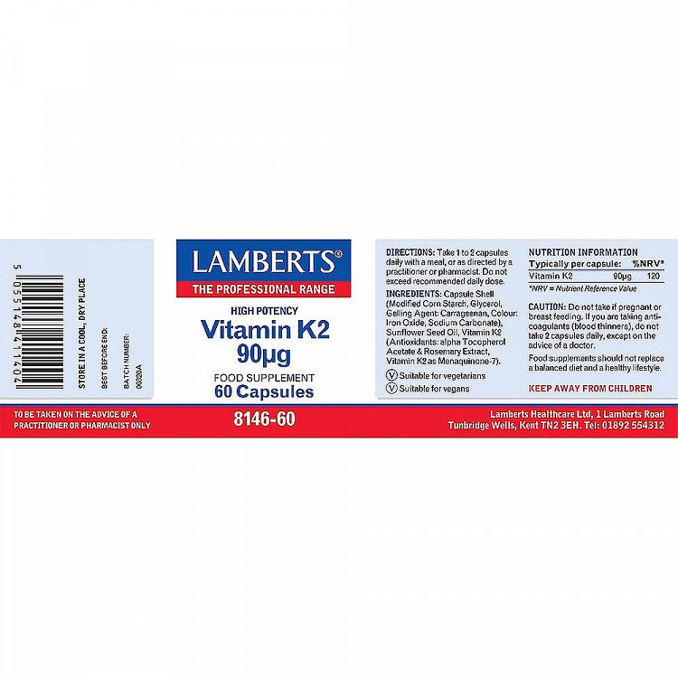 Lamberts Vitamin K2 90MCG 60 κάψουλες