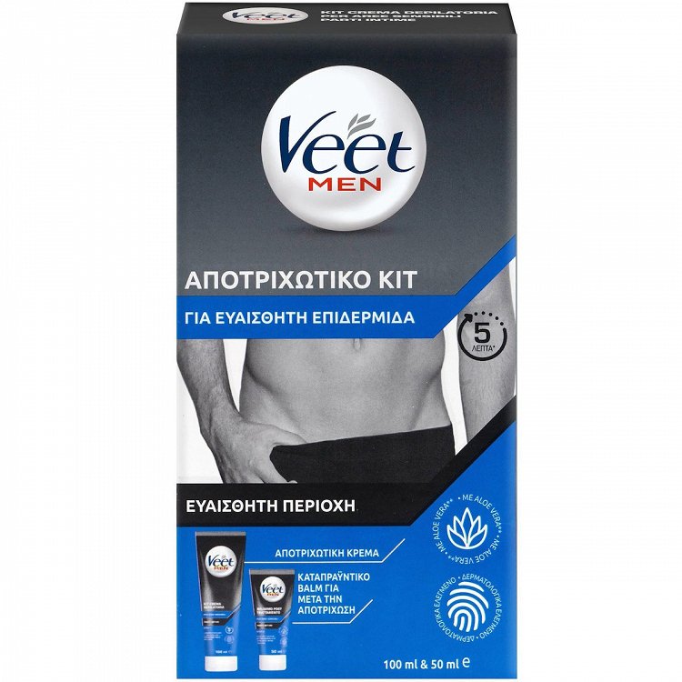 Veet Men Ανδρική Κρέμα Αποτρίχωσης Σώματος με Αλόη Βέρα για Ευαίσθητες Επιδερμίδες 100ml & 50ml