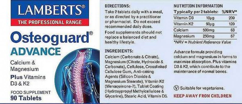 Lamberts Osteoguard Advance Συμπλήρωμα για την Υγεία των Οστών 90 ταμπλέτες