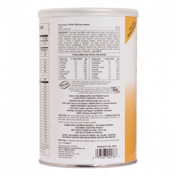 Nature's Plus Spiru-Tein High-Protein Energy Meal Χωρίς Γλουτένη με Γεύση Μπανάνα 544gr