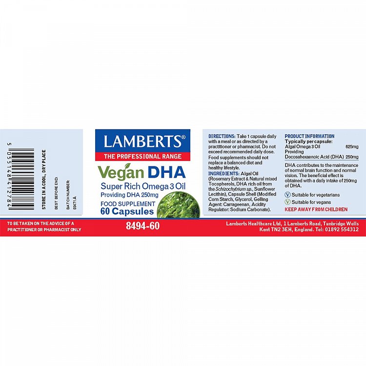 Lamberts Vegan DHA 250mg 60 κάψουλες
