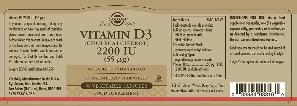 Solgar Vitamin D3  2200IU 50 φυτικές κάψουλες
