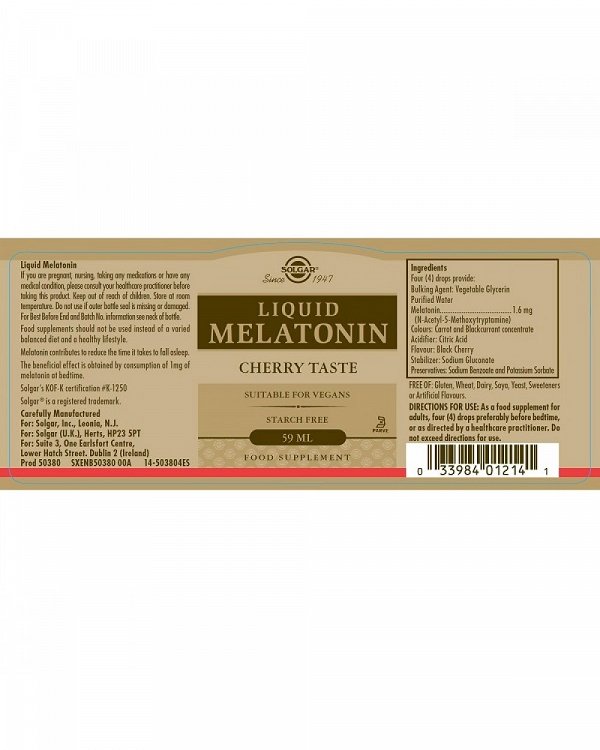 Solgar Liquid Melatonin Συμπλήρωμα για τον Ύπνο 59ml