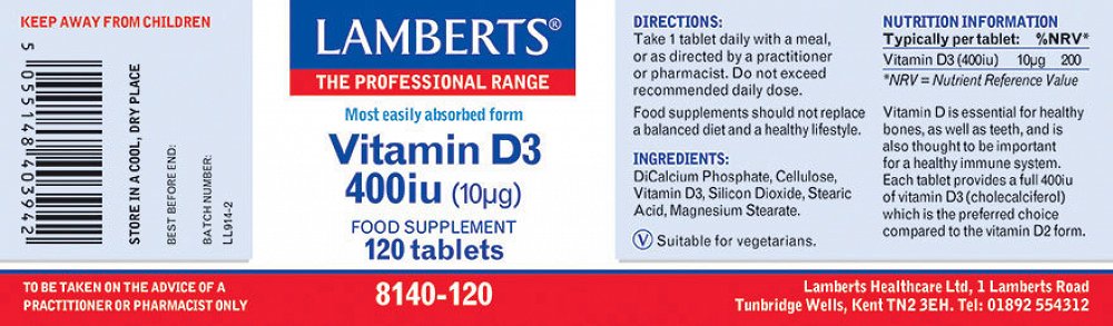 Lamberts Vitamin D3 400iu 120 ταμπλέτες