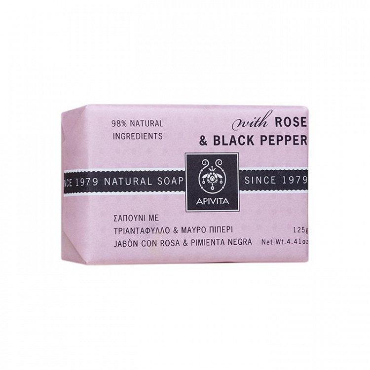 Apivita Natural Soap Σαπούνι με Τριαντάφυλλο & Μαύρο Πιπέρι, 125g
