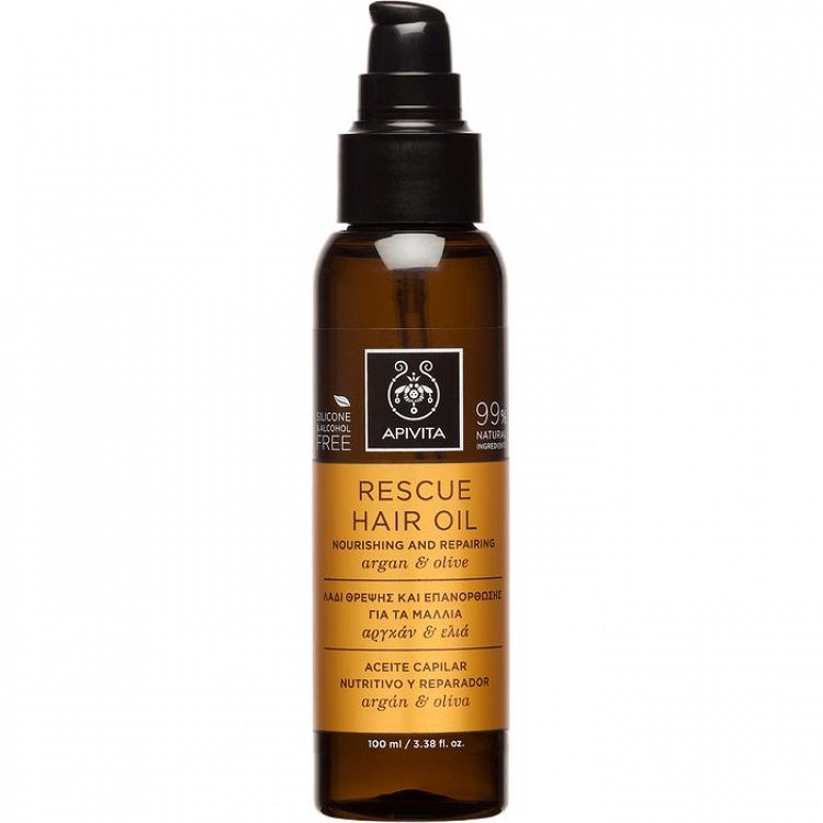 Apivita Rescue Hair Oil Λάδι Θρέψης & Επανόρθωσης Για Τα Μαλλιά Με Αργκάν & Ελιά 100ml
