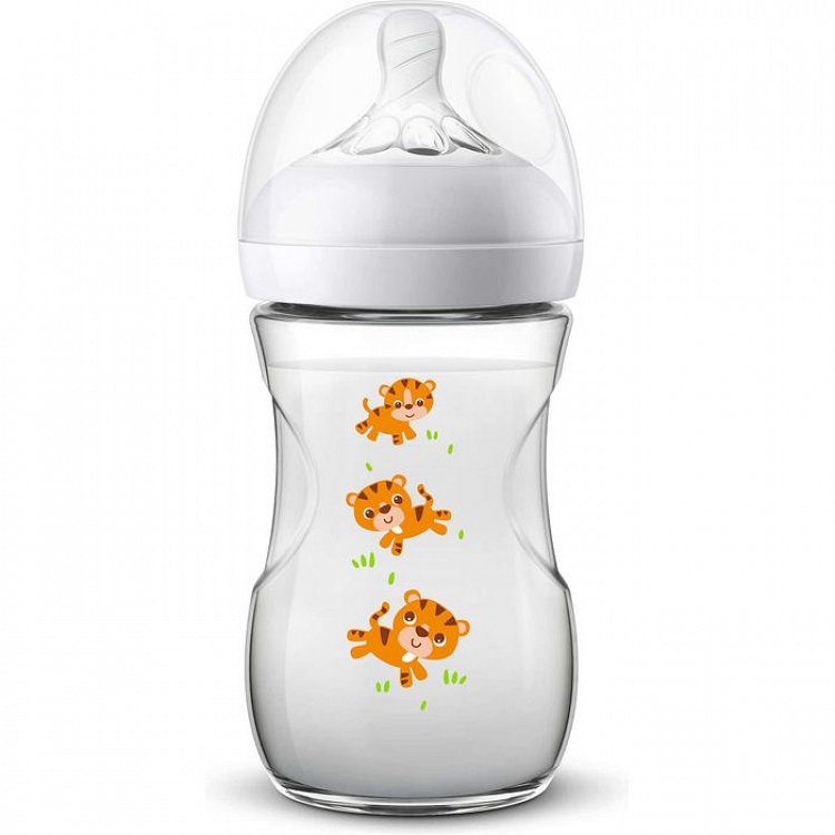 Avent Natural SCF070/20 Μπιμπερό Πολυπροπυλένιου με Θηλή Σιλικόνης Τιγράκια 1m+, 260ml