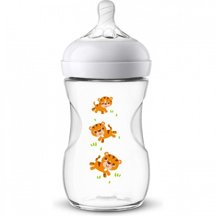 Avent Natural SCF070/20 Μπιμπερό Πολυπροπυλένιου με Θηλή Σιλικόνης Τιγράκια 1m+, 260ml