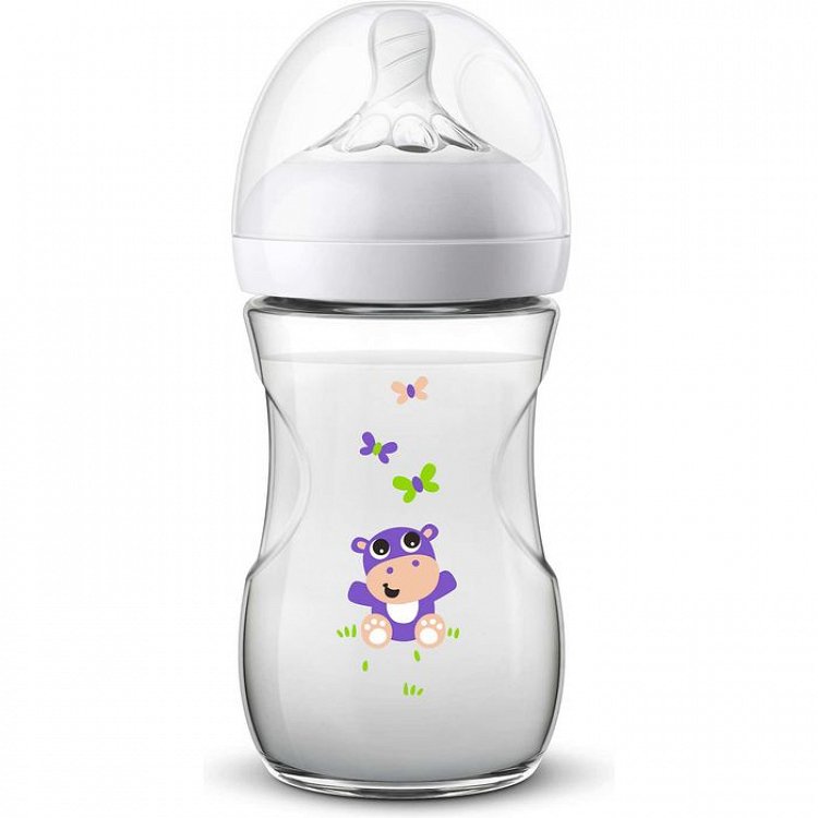 Avent Natural SCF070/22 Μπιμπερό Πολυπροπυλένιου με Θηλή Σιλικόνης Ιπποπόταμος 1m+, 260ml
