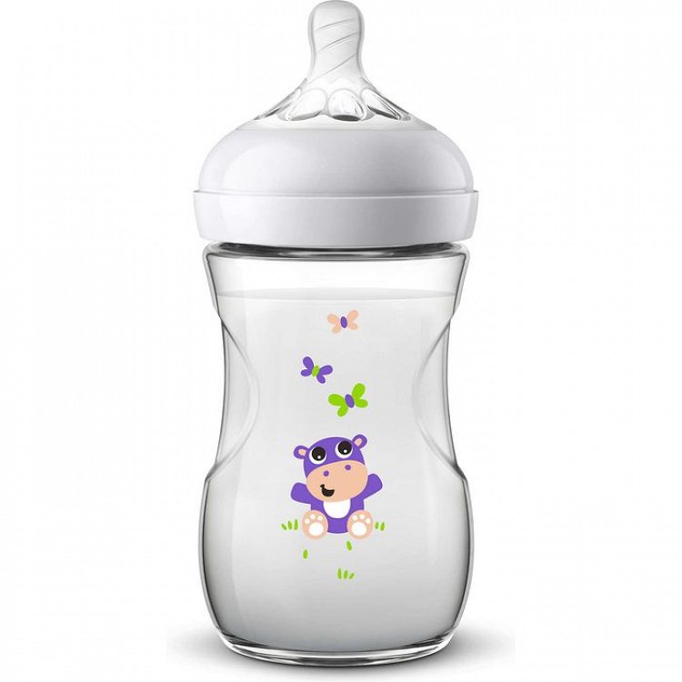 Avent Natural SCF070/22 Μπιμπερό Πολυπροπυλένιου με Θηλή Σιλικόνης Ιπποπόταμος 1m+, 260ml