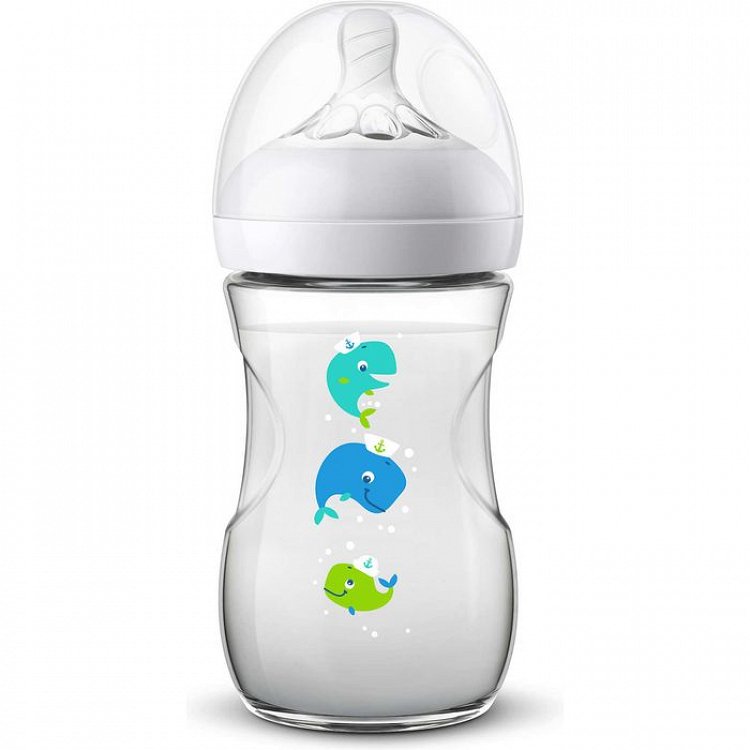 Avent Natural SCF070/23 Μπιμπερό Πολυπροπυλένιου με Θηλή Σιλικόνης Φάλαινα 1m+, 260ml
