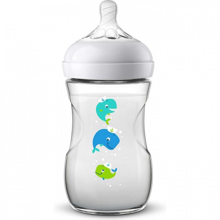 Avent Natural SCF070/23 Μπιμπερό Πολυπροπυλένιου με Θηλή Σιλικόνης Φάλαινα 1m+, 260ml
