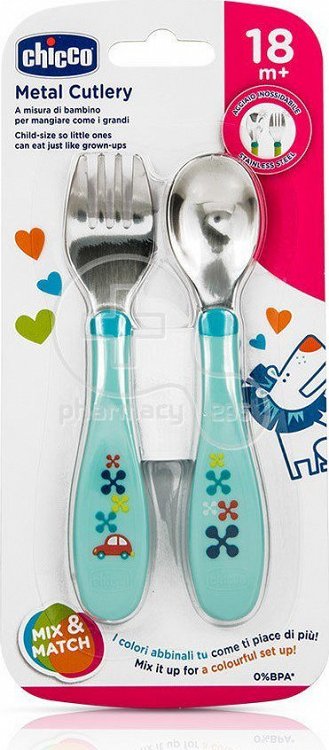 Chicco Βρεφικό Σετ με Πιρούνι από Μέταλλο Μπλε για 18+ μηνών 2τμχ