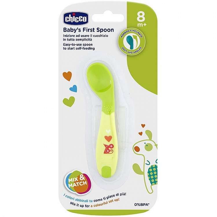 Chicco Baby's First Spoon, Πλαστικό Κουταλάκι Πράσινο 8m+, 1Τμχ