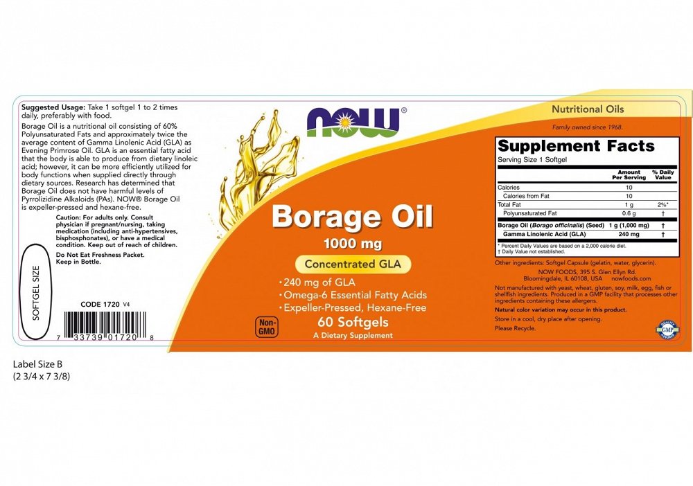 Now Borage Oil 1000 mg, 60Caps