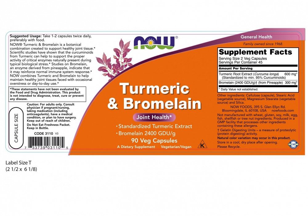 Now Turmeric & Bromelain, 90V.Caps