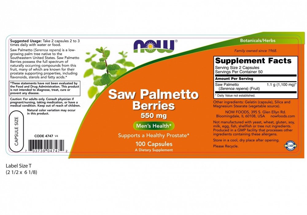 Now Foods Saw Palmetto 550mg Συμπλήρωμα για την Υγεία του Προστάτη 100 φυτικές κάψουλες