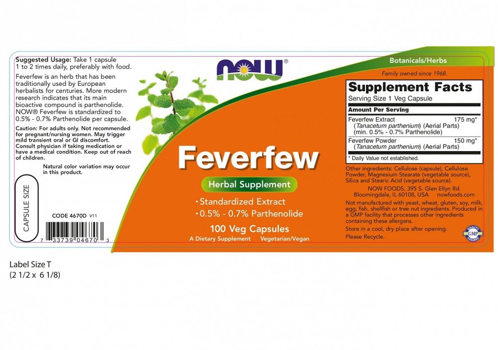 Now Foods Feverfew 400mg 100 κάψουλες