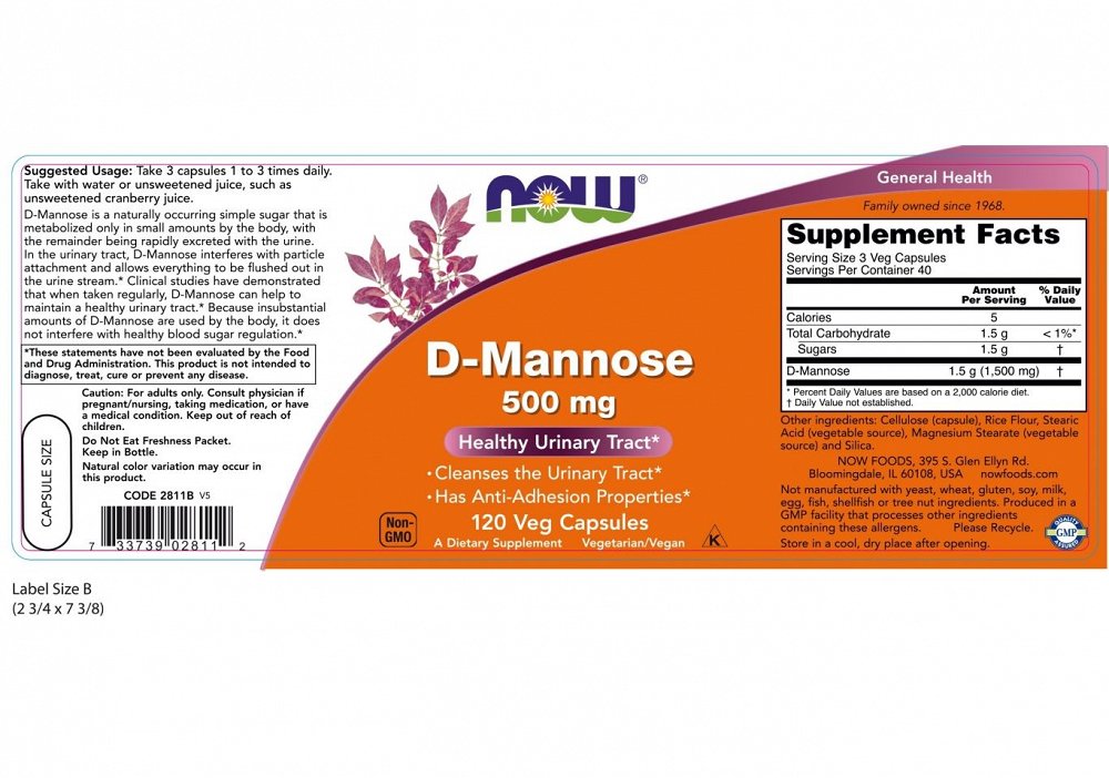 Now D-Mannose 500 mg, 120Caps
