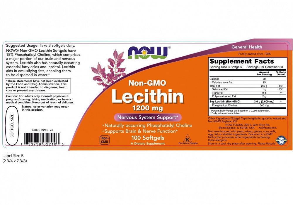 Now Lecithin 1200 mg, 100Caps