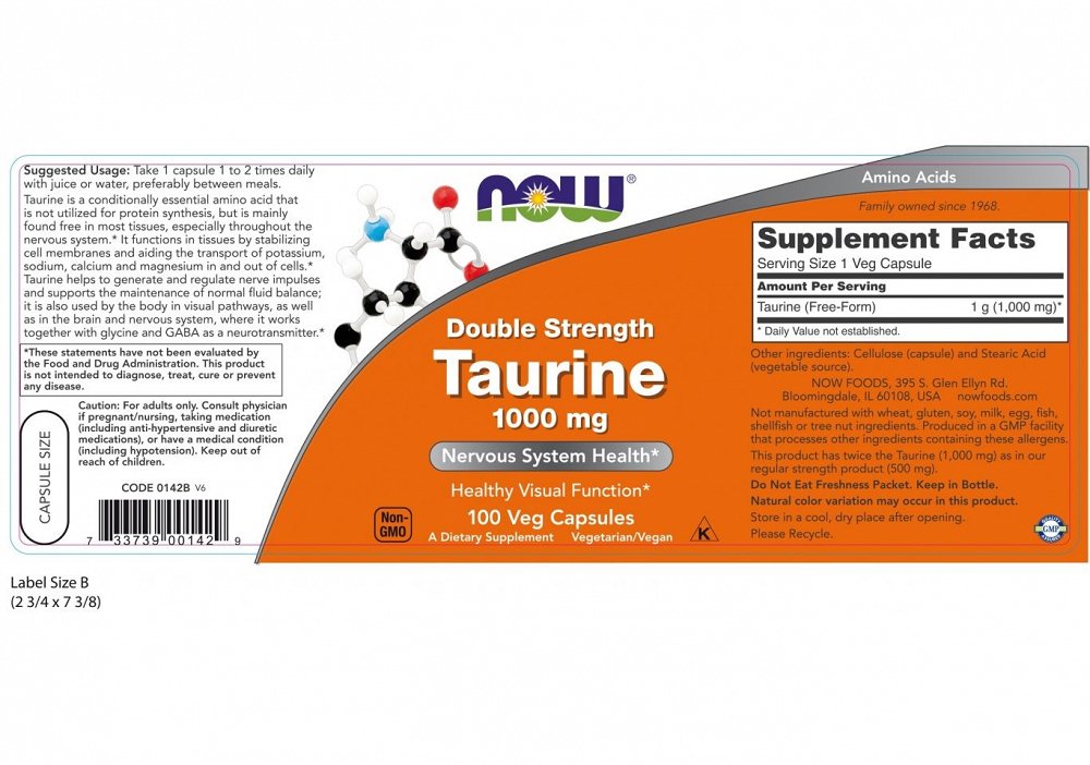 Now Taurine 1000 mg, 100Caps