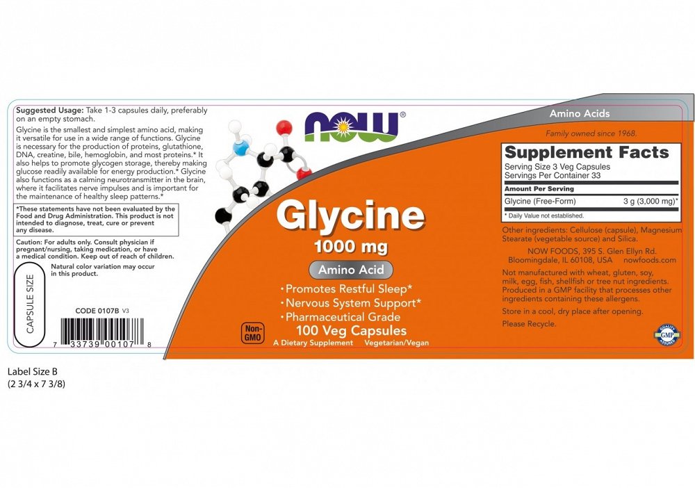 Now Glycine 1000 mg, 100Caps
