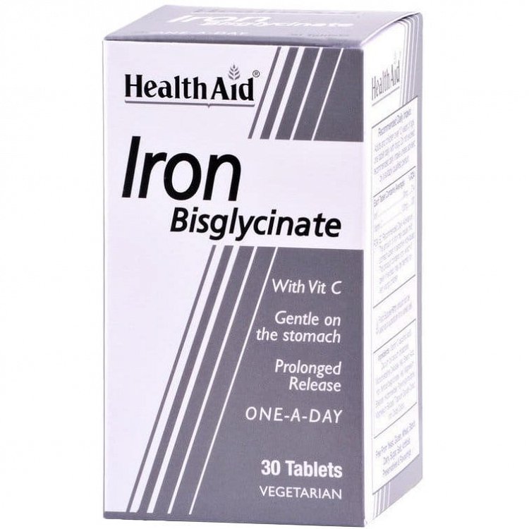 Health Aid Iron Bisglycinate - Σίδηρος Δισγλυκινικός με Βιταμίνη C, 30Tabs