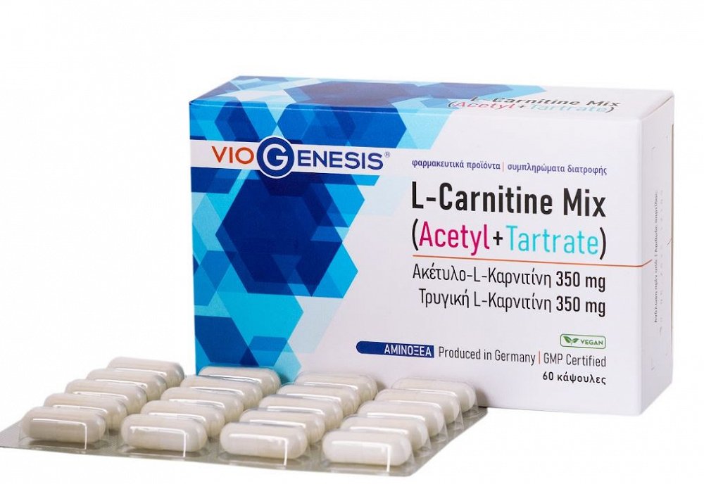Viogenesis L-Carnitine Mix Acetyl + Tartrate Συμπλήρωμα Διατροφής με Καρνιτίνη 350mg 60 κάψουλες