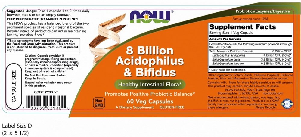 Now 8 Billion Acidophilus & Bifidus, 60V.Caps