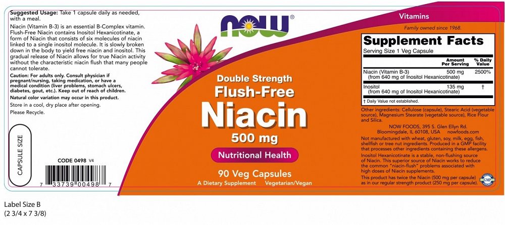 Now Flush-Free Niacin 500mg, 90V.caps