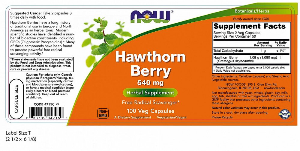 Now Hawthorn Berry 540 mg, 100V.Caps