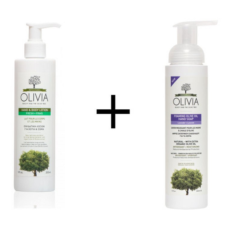 Papoutsanis Olivia Hand & Body Lotion 265ml & Foaming Olive Oil Hand Soap Lavender 265ml