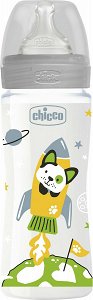 Chicco Πλαστικό Μπιμπερό Well Being Κατά των Κολικών με Θηλή Σιλικόνης 330ml για 4+ μηνών Grey Διαστημόπλοιο