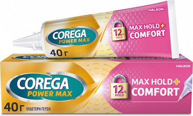 COREGA Max Hold+Comfort για Έως και 12 Ώρες Συγκράτησης Στερεωτική Κρέμα Τεχνητής Οδοντοστοιχίας 40gr