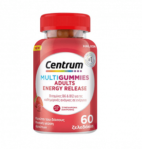 Centrum MultiGummies Adult Energy Release Πολυβιταμίνη για Ενέργεια, το Νευρικό Σύστημα & την Υγεία των Οστών 60 ζελεδάκια