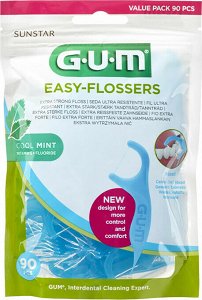GUM Easy-Flossers 890 Κερωμένο Οδοντικό Νήμα με Γεύση Μέντα και Λαβή σε Γαλάζιο χρώμα 90τμχ